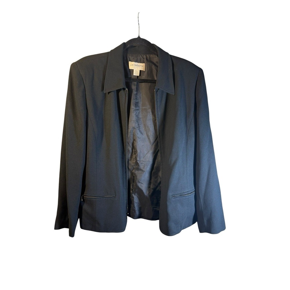 Liz Claiborne Collection Womens Black Zip Up Blazer Jacket Size 14